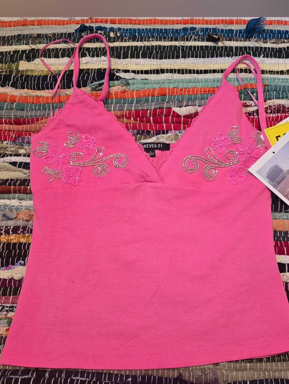 Y2k Top Rhinestones PINK Beaded Tank Top Beaded Y2k Style Tank SMALL Forever 21